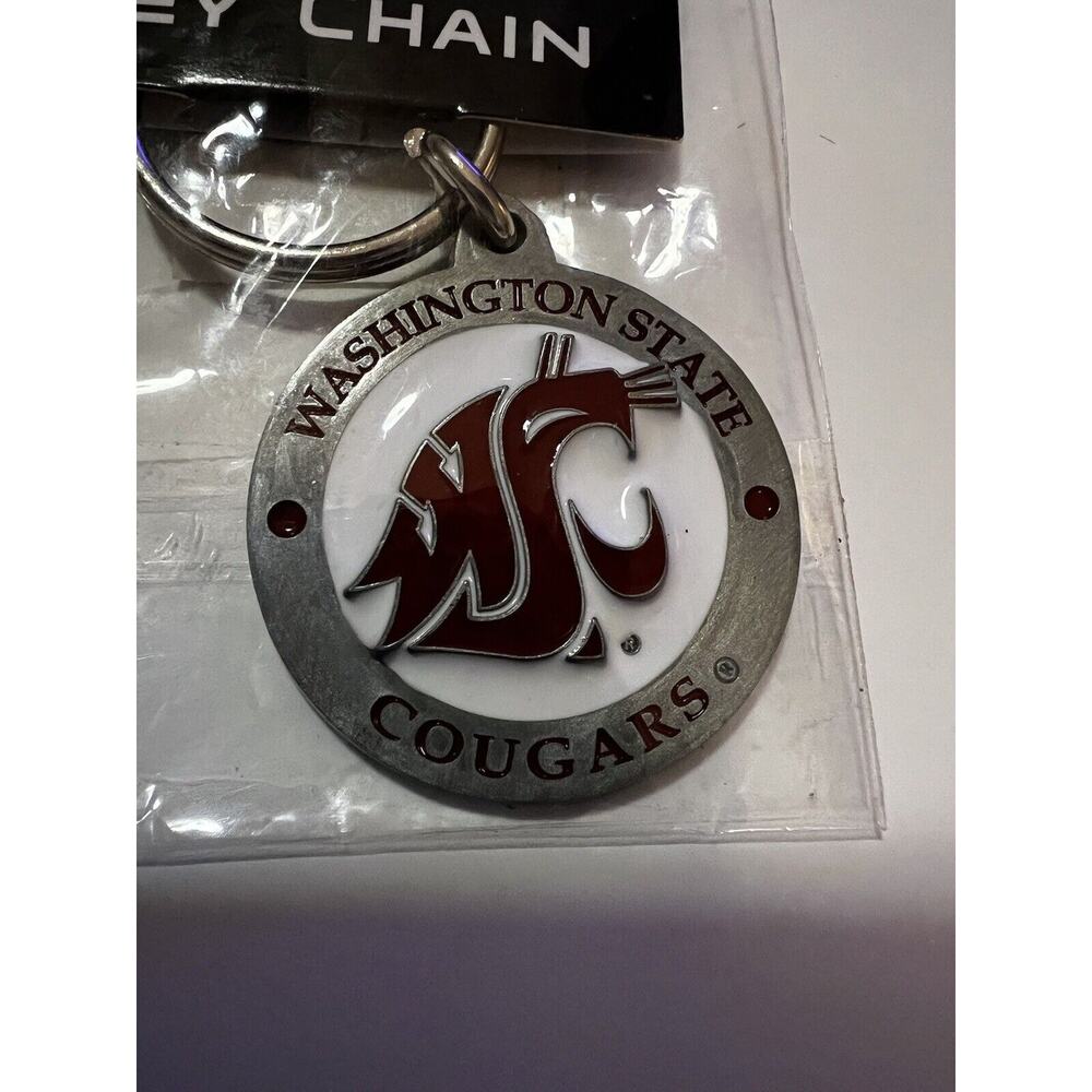 Washington State Cougars Keychain Car Key Metal Silver Chain Ring NEW